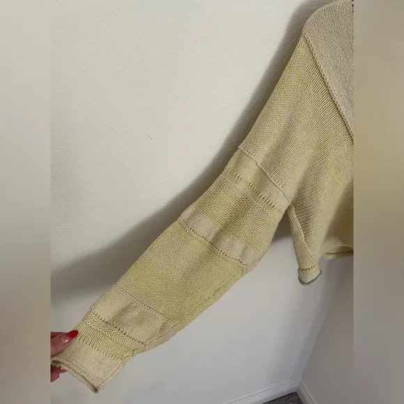 Free People Lemonade Stand V-Neck Open Stitch Pullover Sweater yellow size XS
