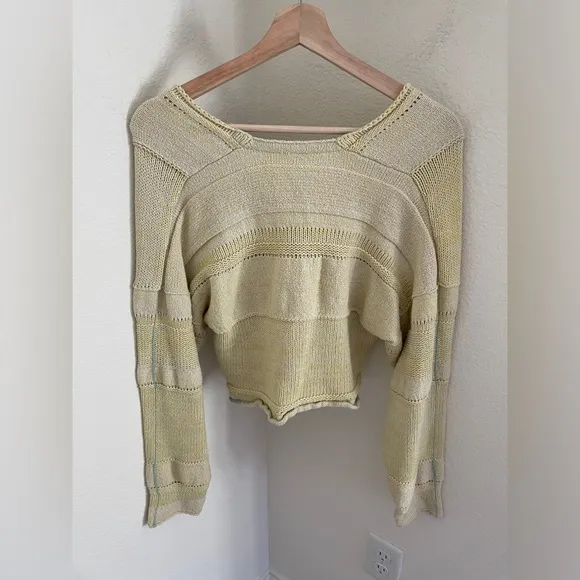 Free People Lemonade Stand V-Neck Open Stitch Pullover Sweater yellow size XS
