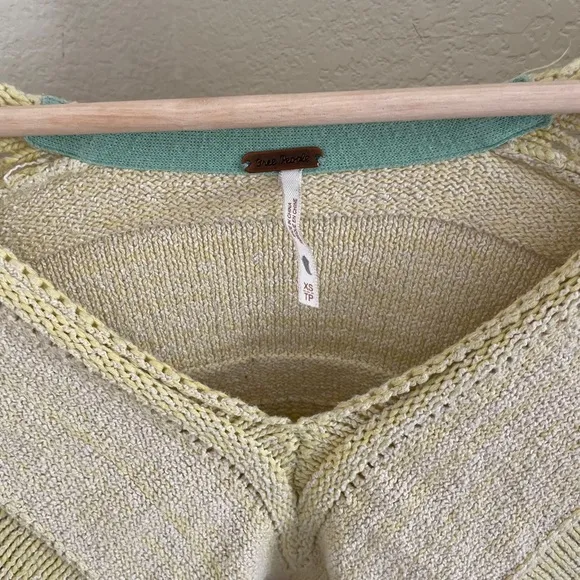 Free People Lemonade Stand V-Neck Open Stitch Pullover Sweater yellow size XS