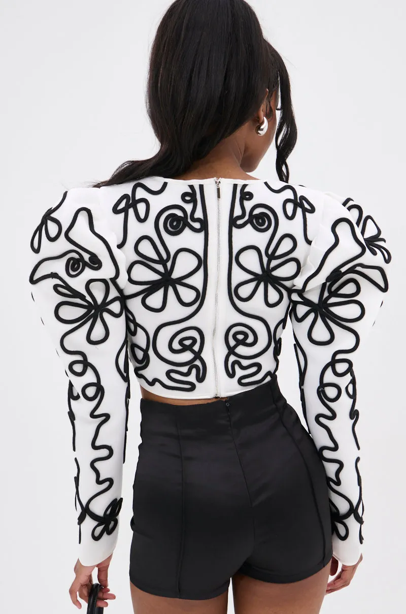 FRIEDA PUFF LONG SLEEVE CROPPED BLOUSE