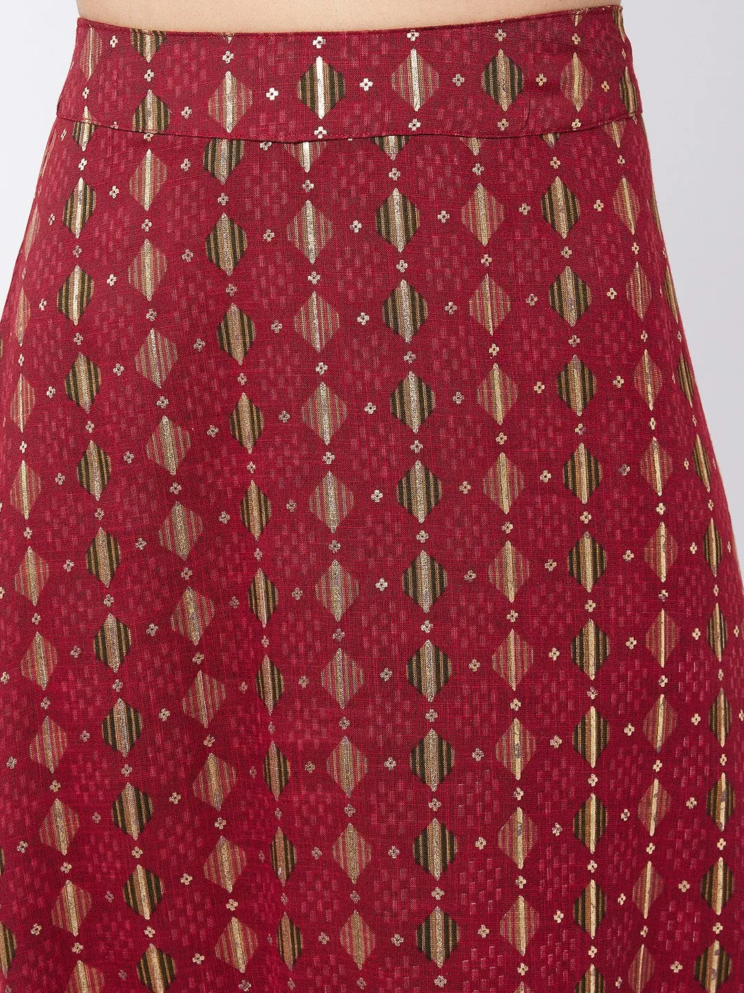 Garnet Red Side Slit Long Skirt
