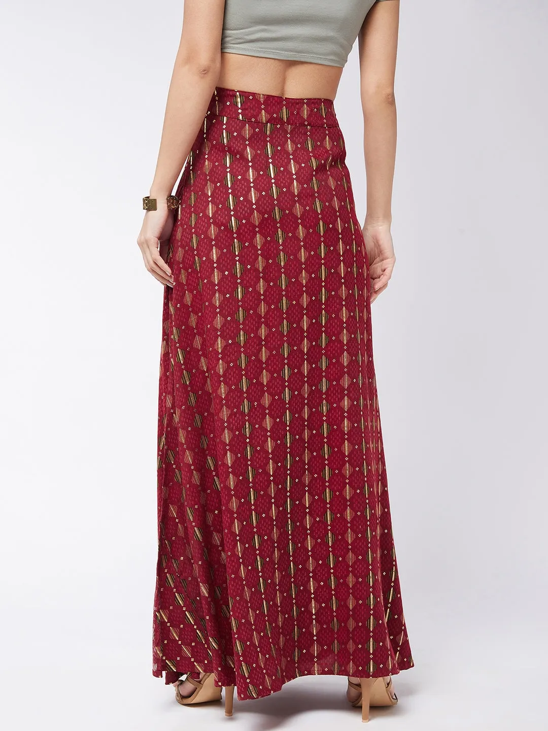 Garnet Red Side Slit Long Skirt