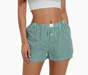 Gingham Pull-On Boxer Shorts Deep Green