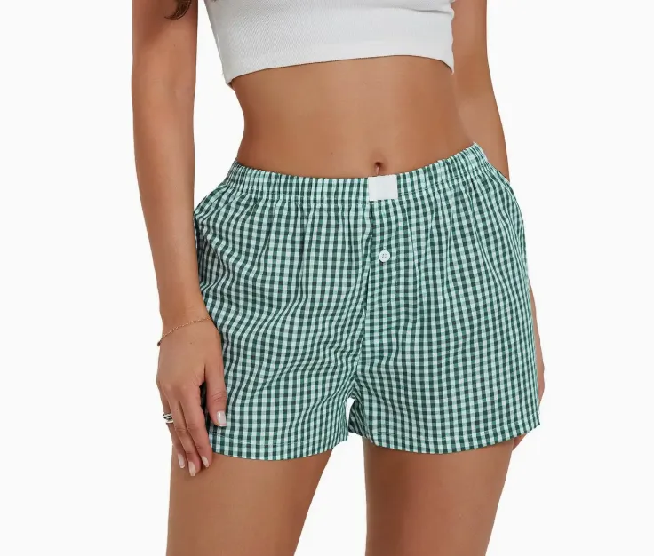 Gingham Pull-On Boxer Shorts Deep Green