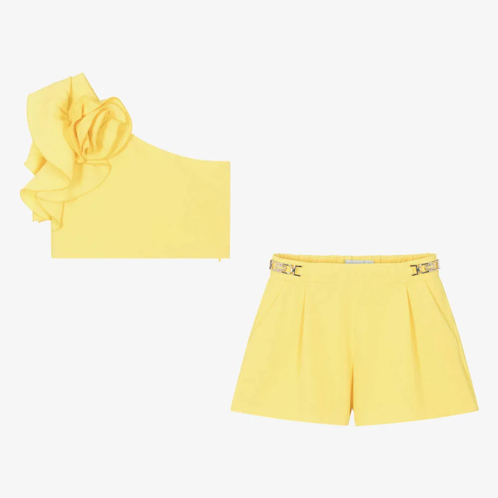 Girls Yellow Ruffle Shorts Set
