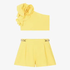 Girls Yellow Ruffle Shorts Set