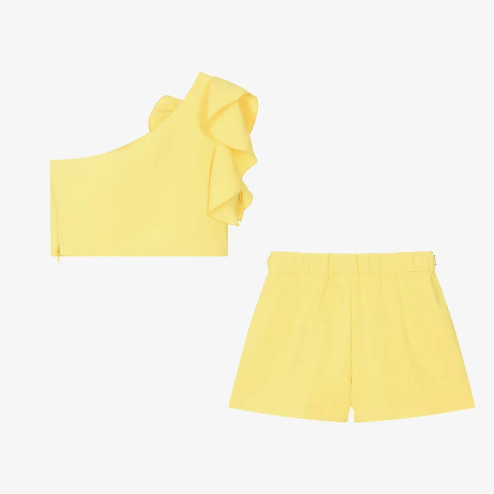 Girls Yellow Ruffle Shorts Set