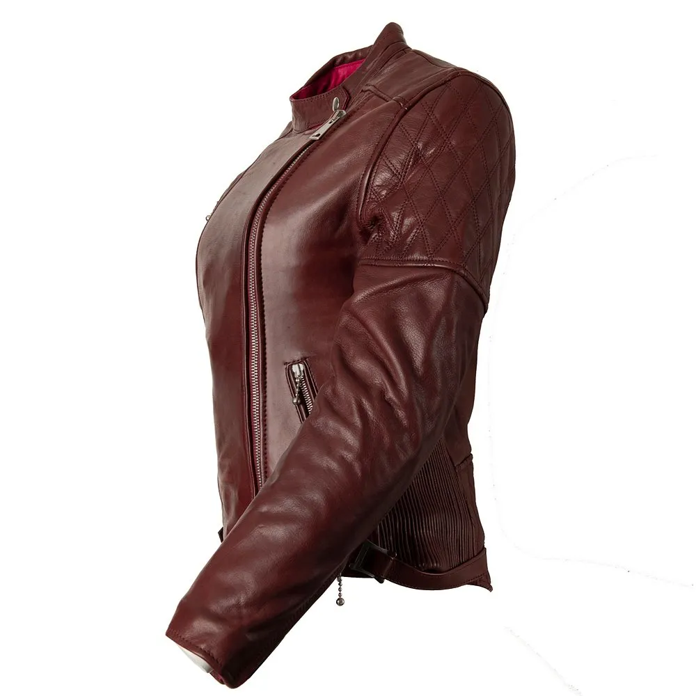 GOLDTOP LADIES BOBBER JACKET (CE ARMOURED) - BURGUNDY - SIZE 10 - LAST ONE!