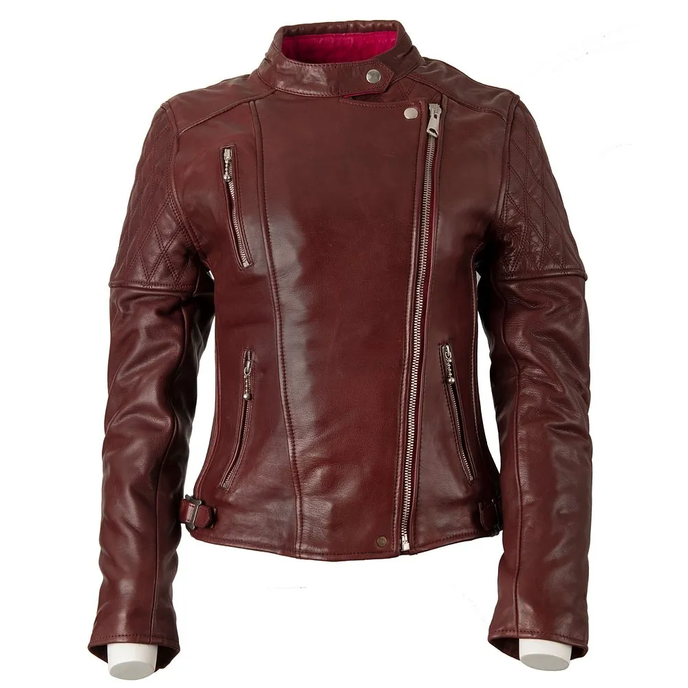 GOLDTOP LADIES BOBBER JACKET (CE ARMOURED) - BURGUNDY - SIZE 10 - LAST ONE!