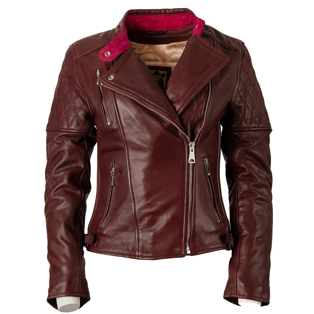 GOLDTOP LADIES BOBBER JACKET (CE ARMOURED) - BURGUNDY - SIZE 10 - LAST ONE!