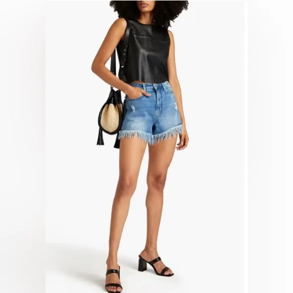 Good American Bombshell Jean Shorts Raw Hem Blue 686 Size 15 NWT $119