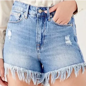 Good American Bombshell Jean Shorts Raw Hem Blue 686 Size 15 NWT $119