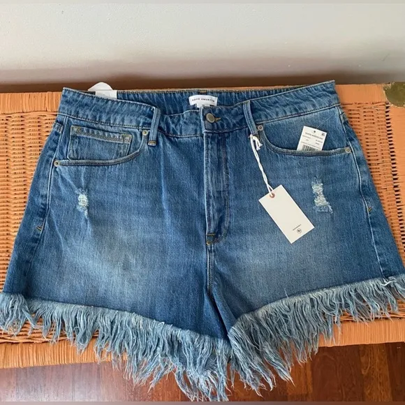 Good American Bombshell Jean Shorts Raw Hem Blue 686 Size 15 NWT $119