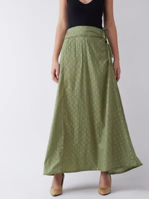 Green Gold Leaf Print Skirt