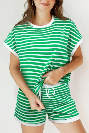 Green Striped Sleeve Tee and Shorts Set