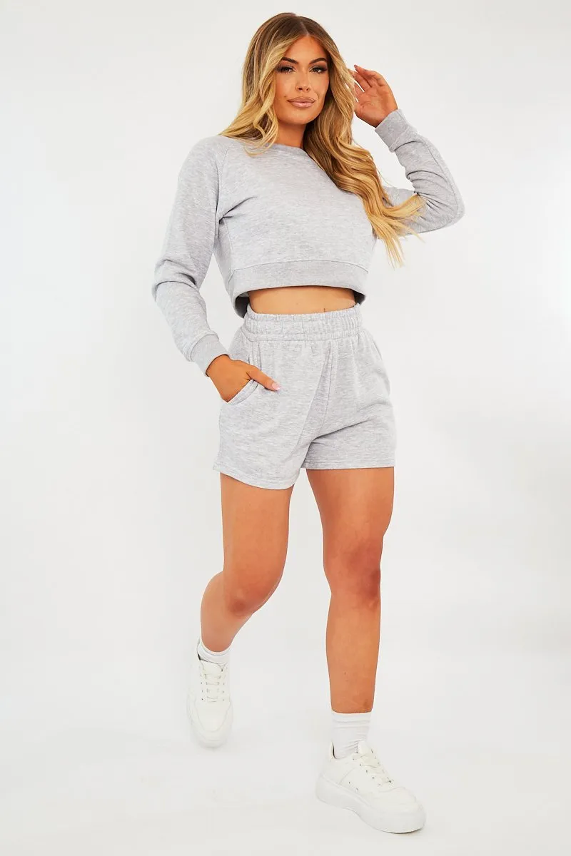 Grey Cropped Sweatshirt   Shorts Lounge Co-ord - Timara