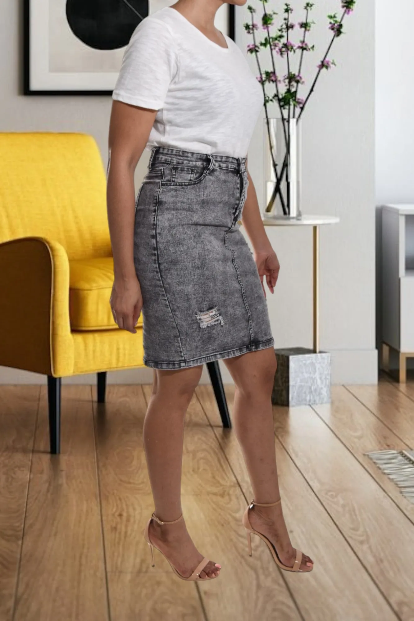 Grey Denim Skirt