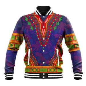 Haiti Baseball Jacket Choeblack Dashiki Style Blue Color LT03