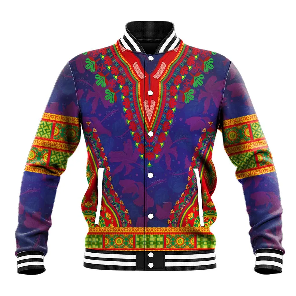 Haiti Baseball Jacket Choeblack Dashiki Style Blue Color LT03