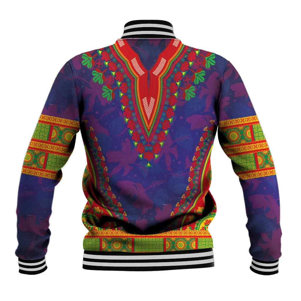 Haiti Baseball Jacket Choeblack Dashiki Style Blue Color LT03