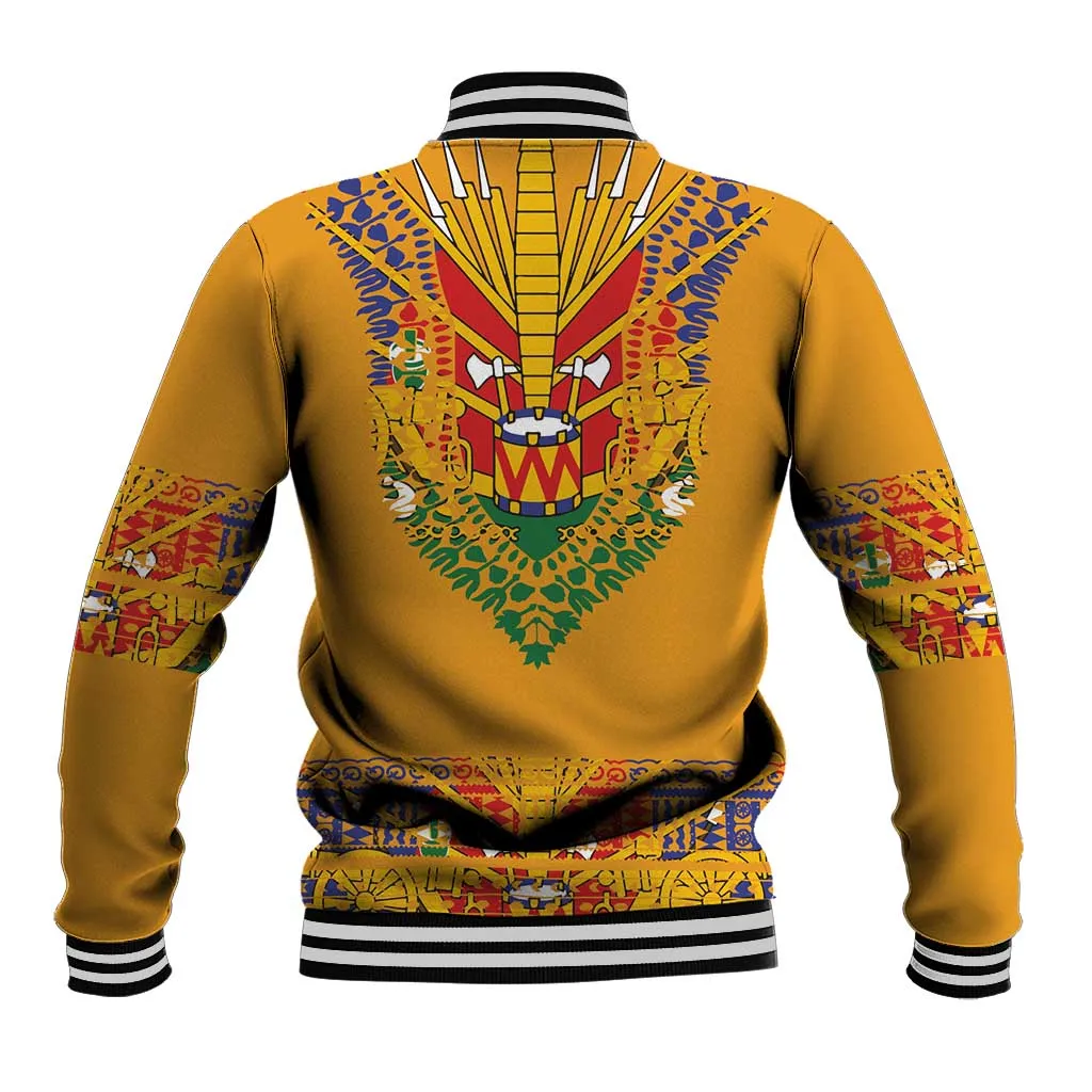 Haiti Flag Baseball Jacket Traditional Dashiki Yellow Color LT03
