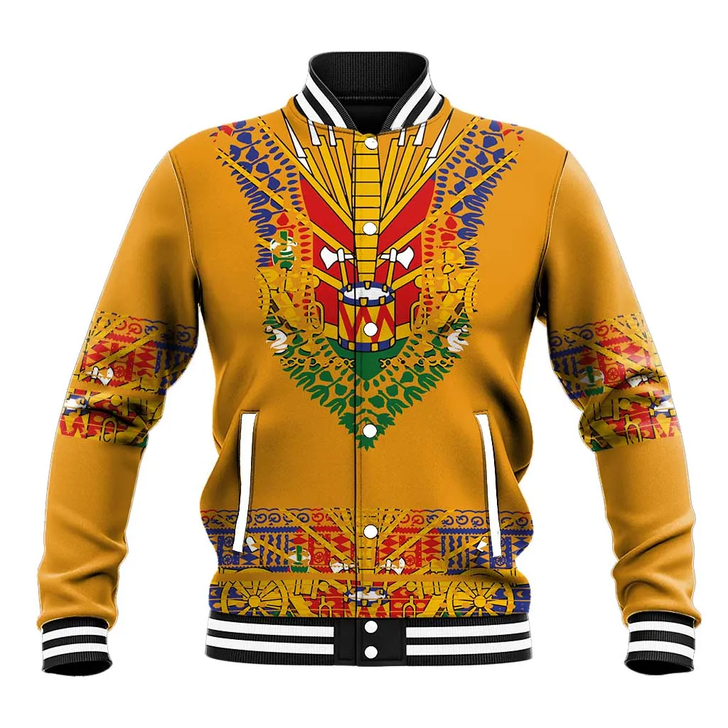 Haiti Flag Baseball Jacket Traditional Dashiki Yellow Color LT03