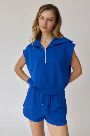 Half Zip two piece shorts Set
