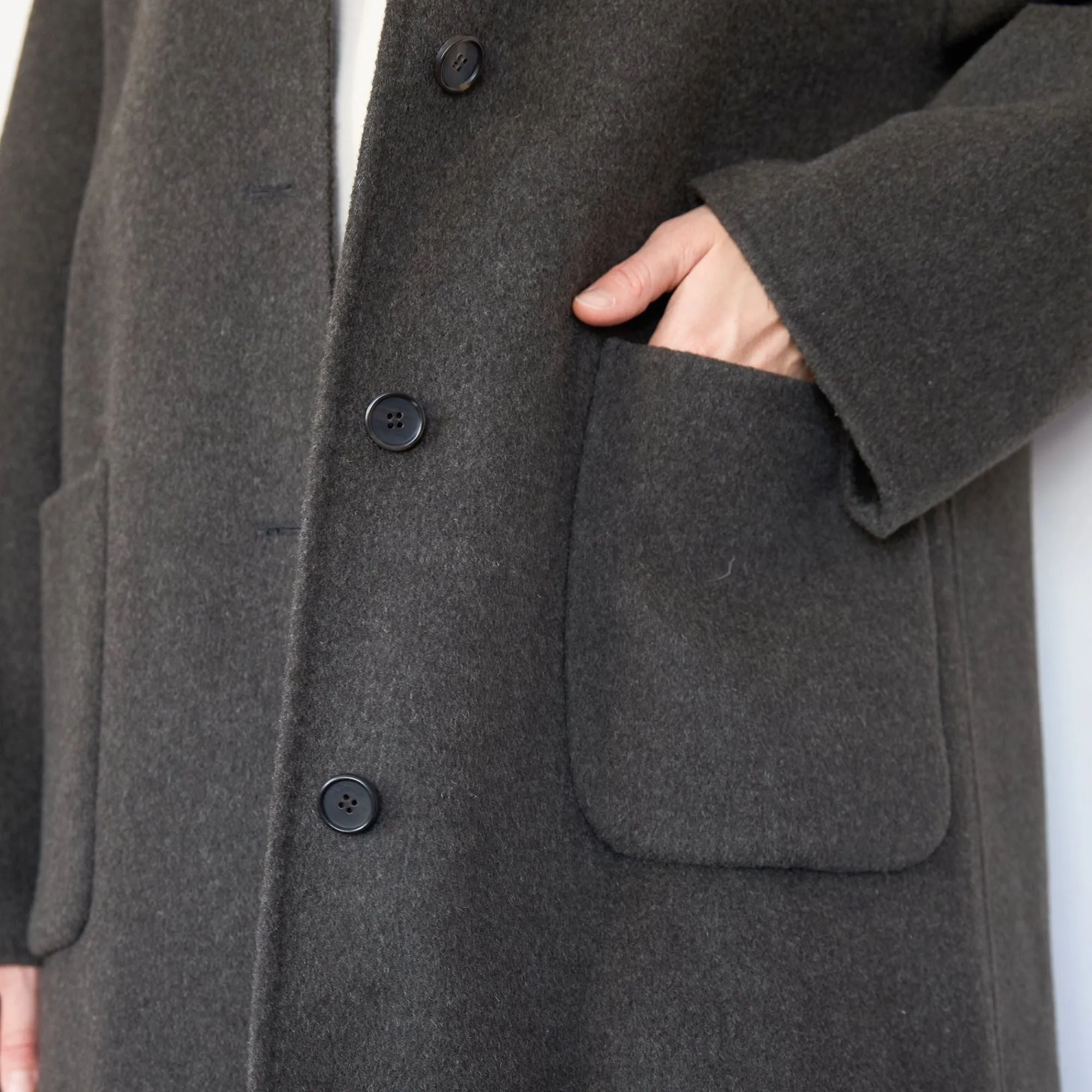 Handmade Wool Maxi Coat in Charcoal Brown