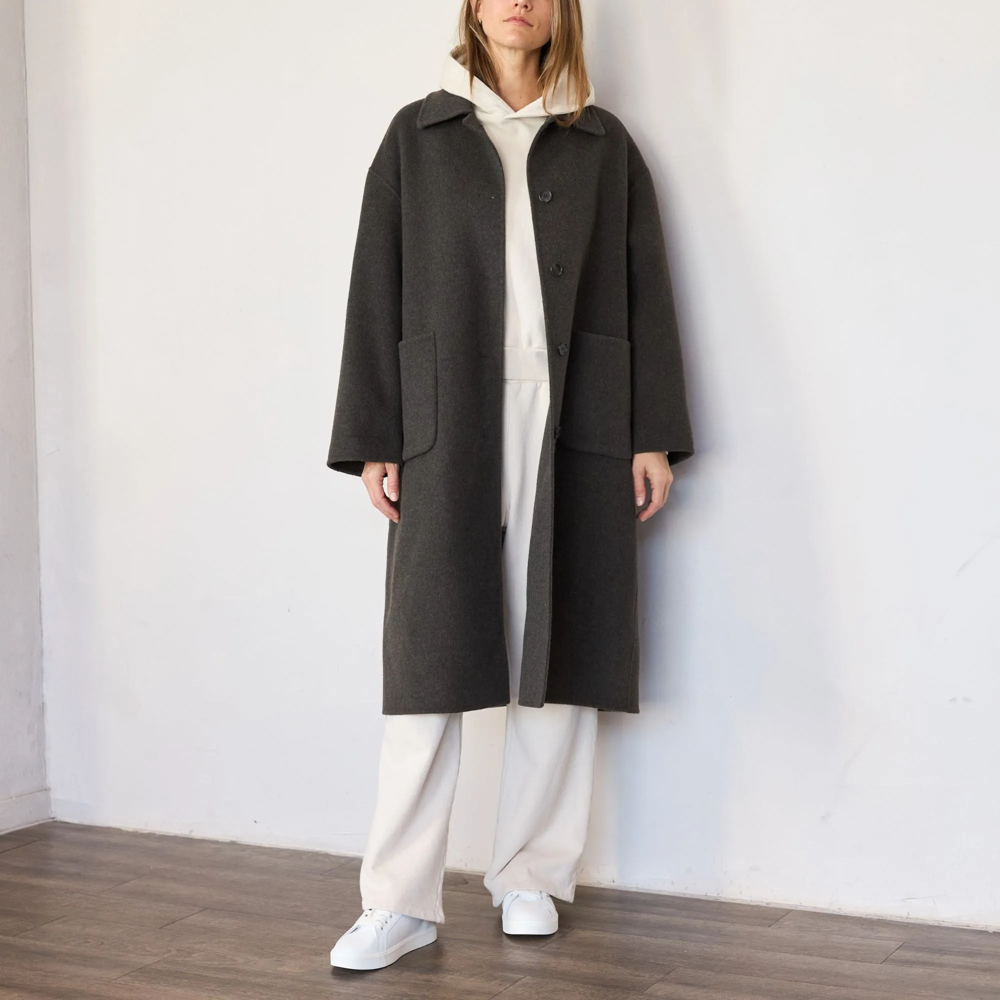 Handmade Wool Maxi Coat in Charcoal Brown