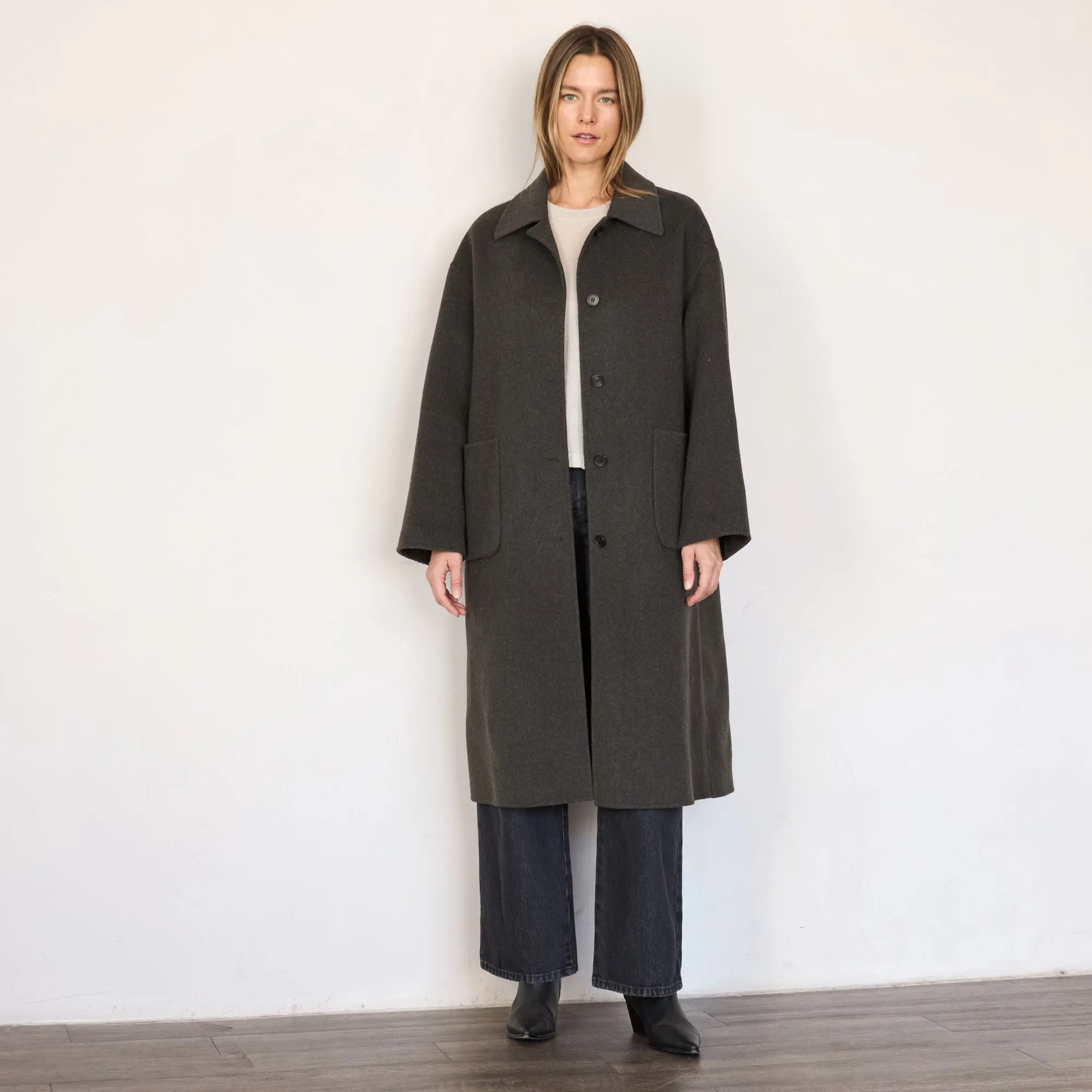 Handmade Wool Maxi Coat in Charcoal Brown