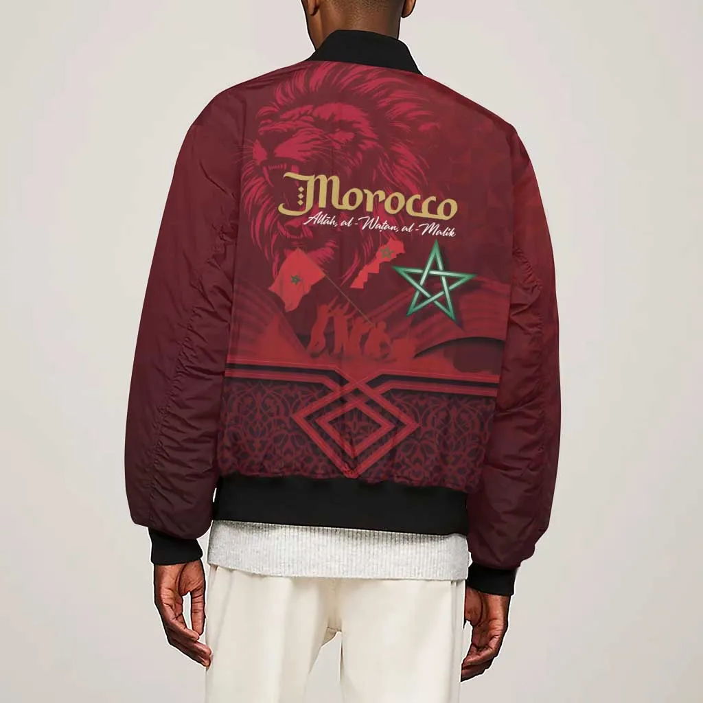 Happy Proclamation of Independence of Morocco Sleeve Zip Bomber Jacket Barbary Lion's Roar - Fight for Free and Peace LT03
