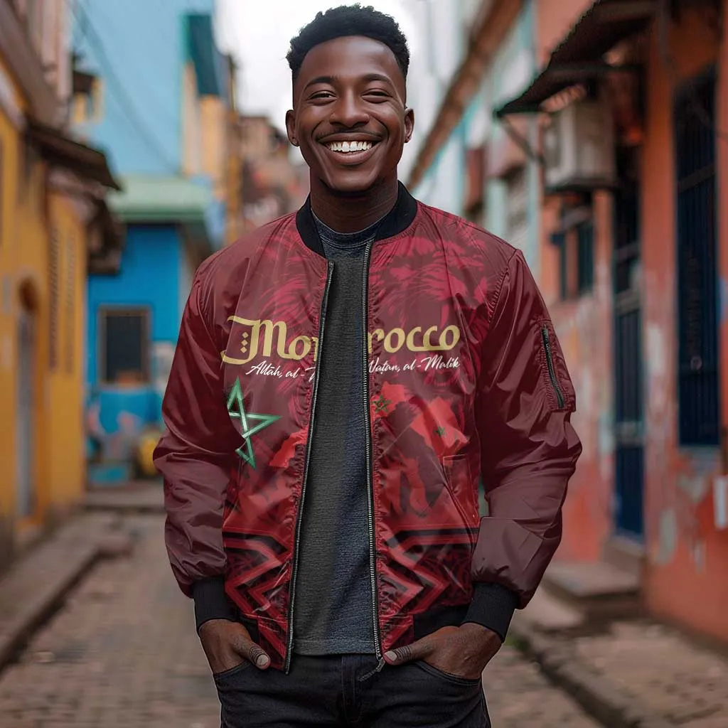 Happy Proclamation of Independence of Morocco Sleeve Zip Bomber Jacket Barbary Lion's Roar - Fight for Free and Peace LT03