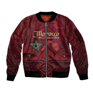 Happy Proclamation of Independence of Morocco Sleeve Zip Bomber Jacket Barbary Lion's Roar - Fight for Free and Peace LT03