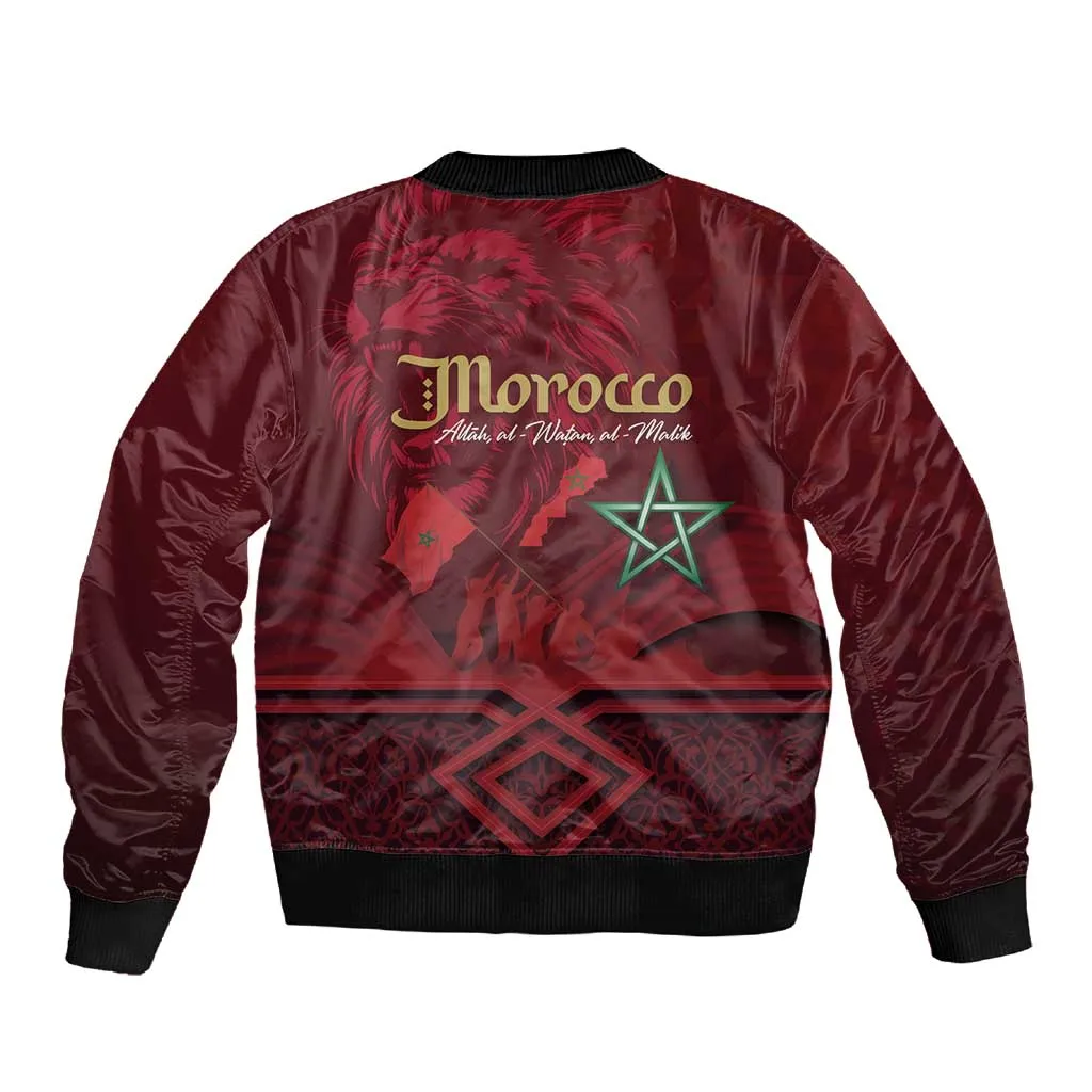 Happy Proclamation of Independence of Morocco Sleeve Zip Bomber Jacket Barbary Lion's Roar - Fight for Free and Peace LT03