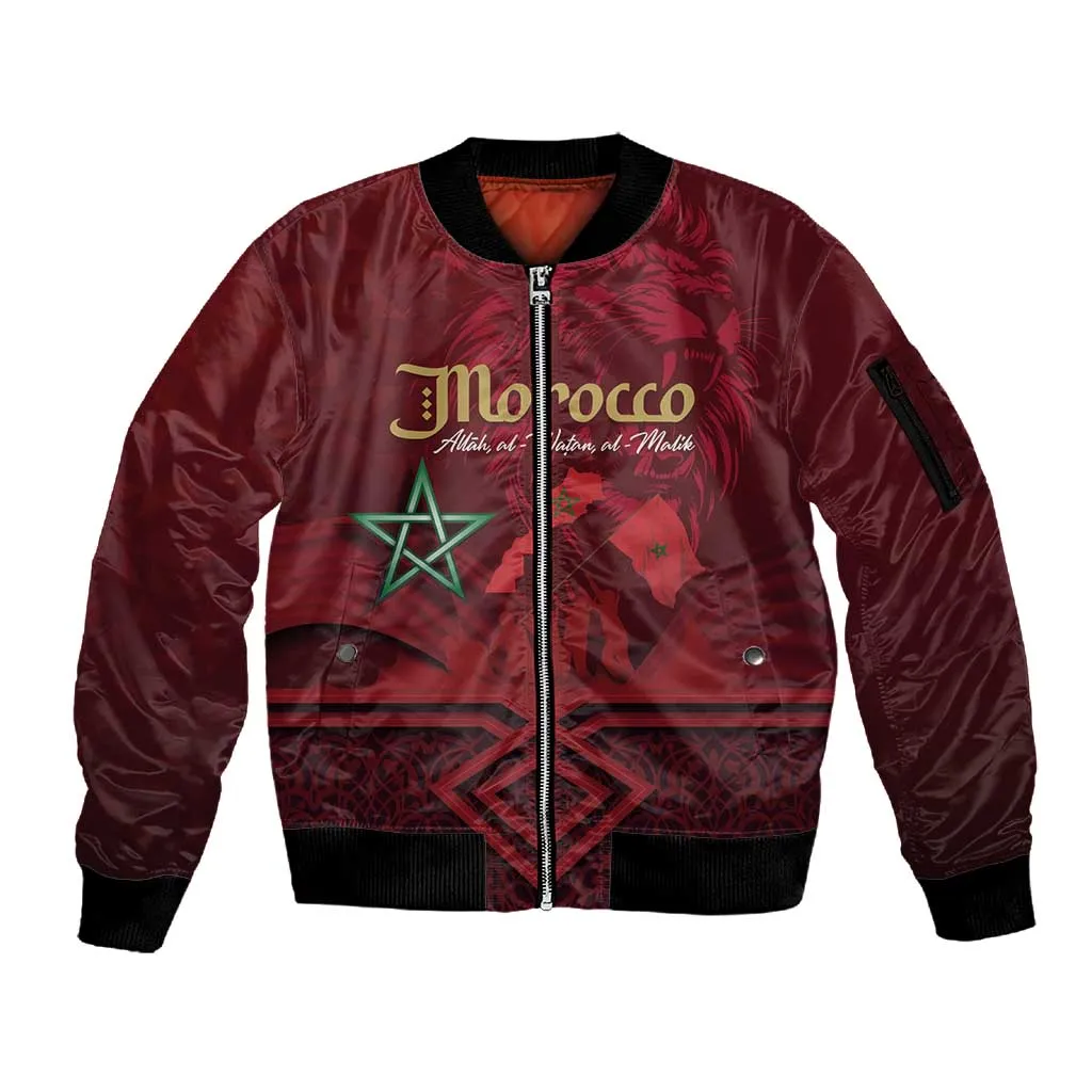 Happy Proclamation of Independence of Morocco Sleeve Zip Bomber Jacket Barbary Lion's Roar - Fight for Free and Peace LT03