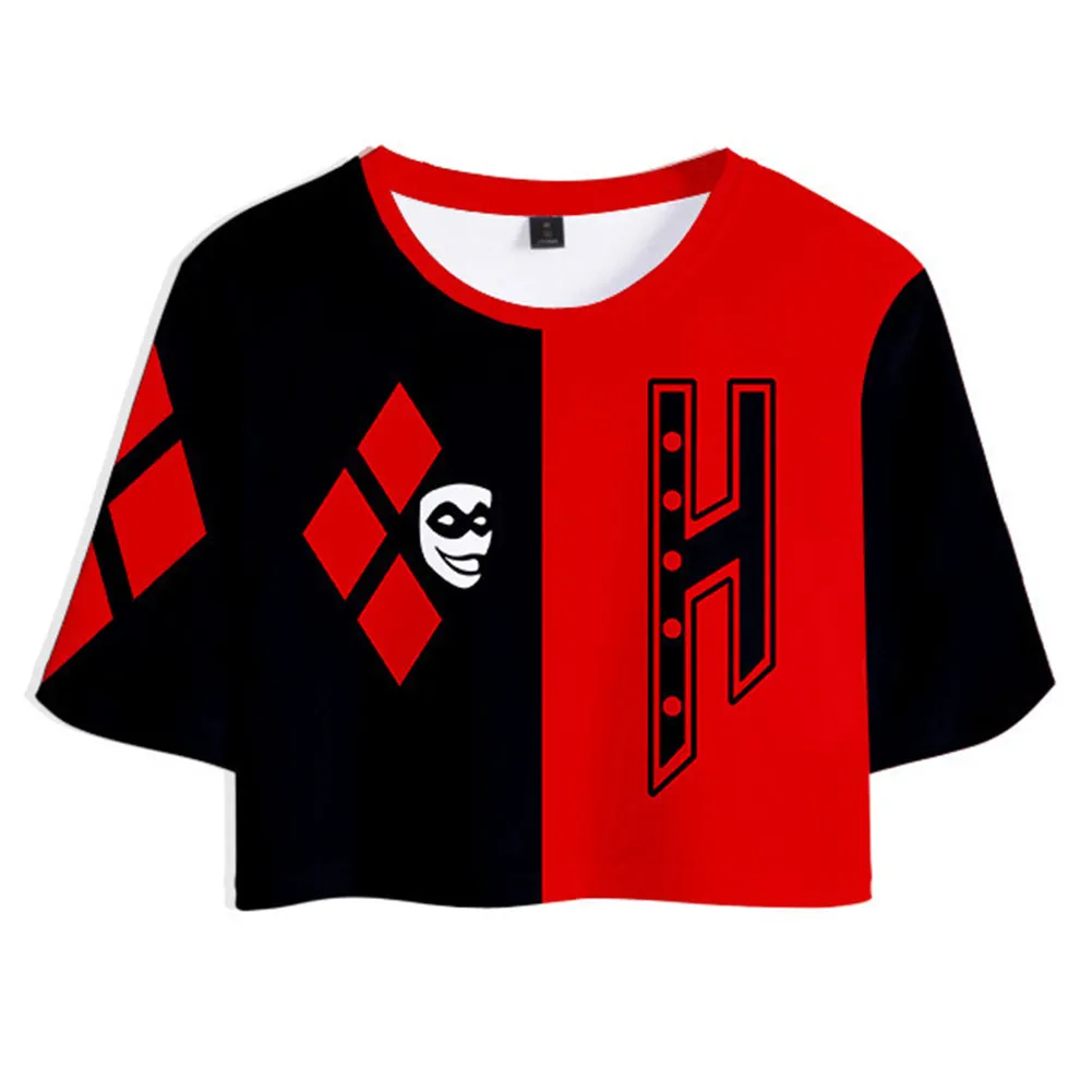 Harley Quinn Cosplay Costume Crop Top Shorts Two Piece Sets
