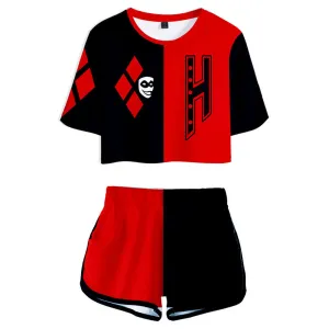 Harley Quinn Cosplay Costume Crop Top Shorts Two Piece Sets