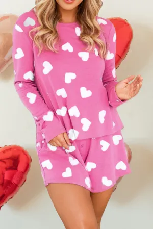 Heart Print Tee and Shorts Lounge Set