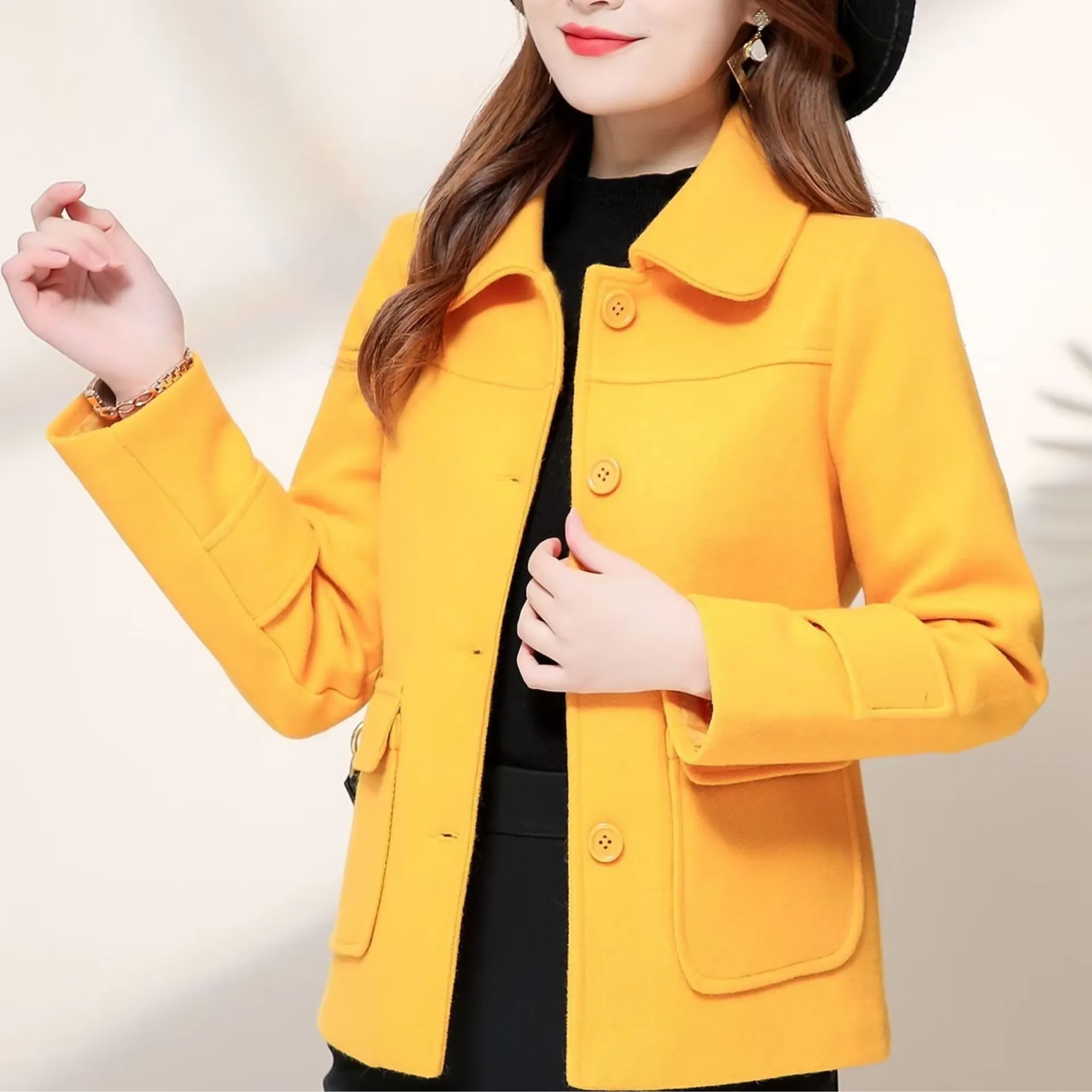 Henriette™ | Single-breasted Turn-down Collar Short Coat
