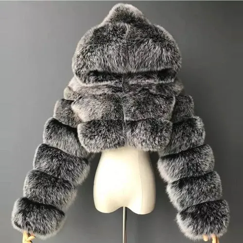 High Quality Furry Cropped Faux Fur Coats and Jackets Women Fluffy Top