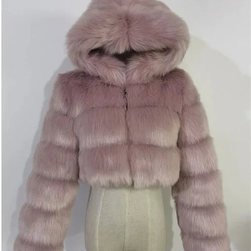 High Quality Furry Cropped Faux Fur Coats and Jackets Women Fluffy Top