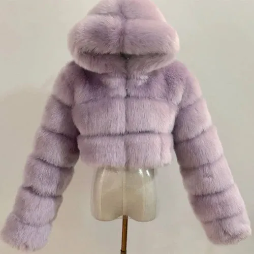 High Quality Furry Cropped Faux Fur Coats and Jackets Women Fluffy Top
