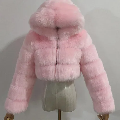 High Quality Furry Cropped Faux Fur Coats and Jackets Women Fluffy Top