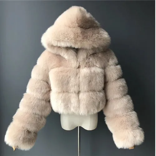 High Quality Furry Cropped Faux Fur Coats and Jackets Women Fluffy Top