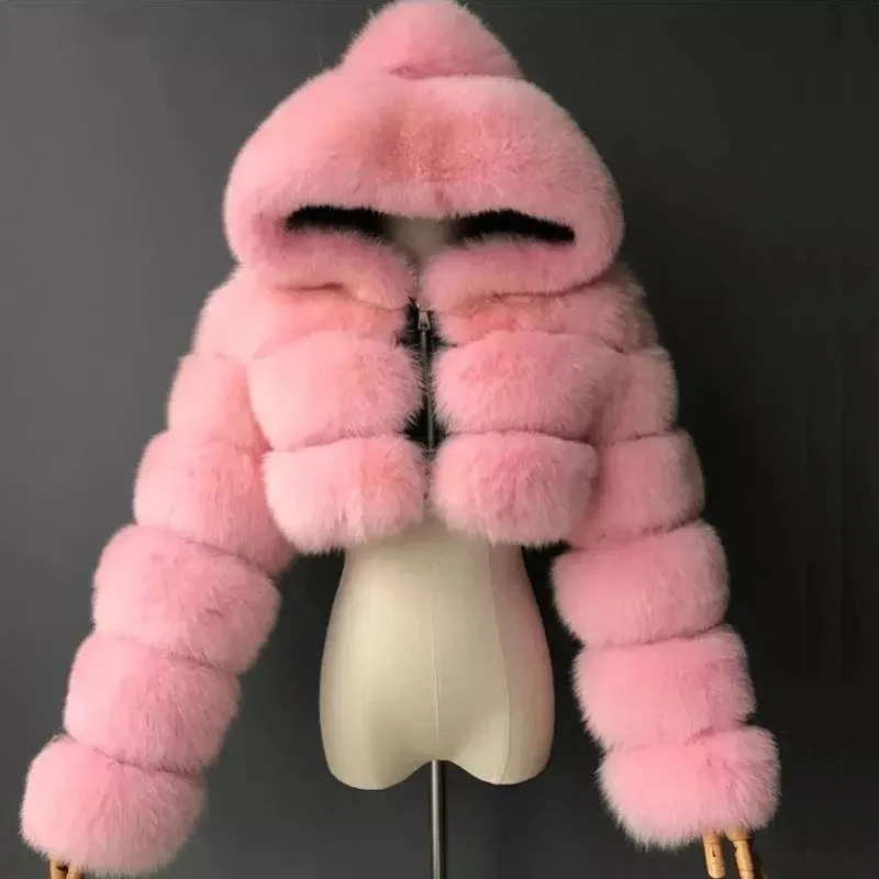 High Quality Furry Cropped Faux Fur Coats and Jackets Women Fluffy Top