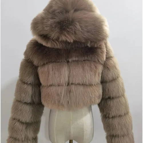 High Quality Furry Cropped Faux Fur Coats and Jackets Women Fluffy Top