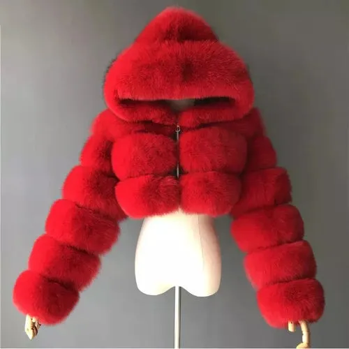 High Quality Furry Cropped Faux Fur Coats and Jackets Women Fluffy Top
