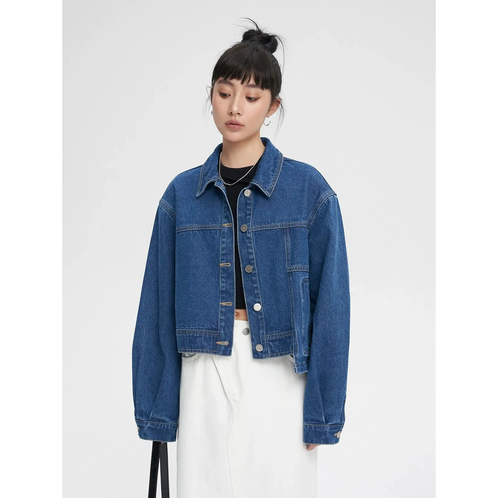 High Waist Asymmetric Denim Jacket