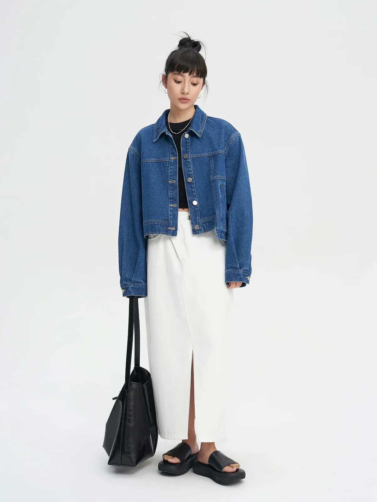 High Waist Asymmetric Denim Jacket