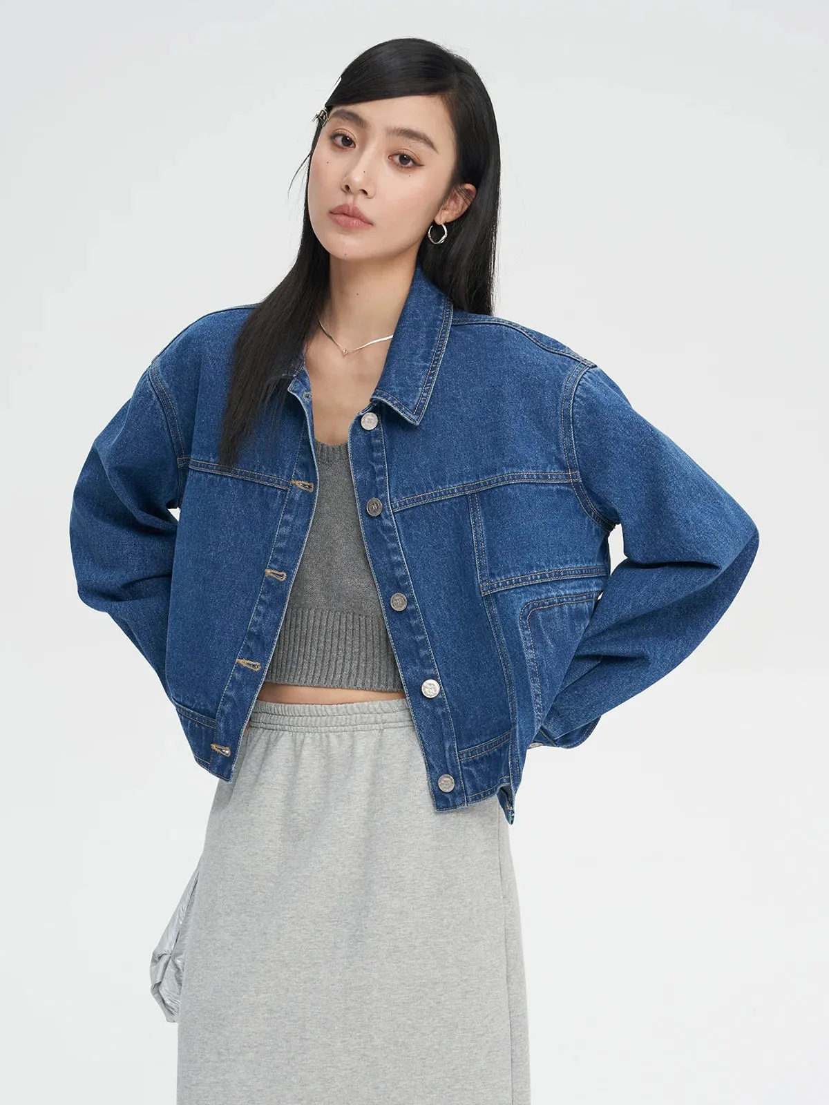 High Waist Asymmetric Denim Jacket